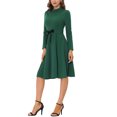 thumbnail image 2 of INSPIRE CHIC Robe Midi en Tricot pour Femme, Élégante, Col Montant, Manches Longues, Taille à Nouer, pour le Travail, m Vert, 2 of 7