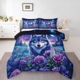 thumbnail image 2 of Erosebridal 3D Wolf Bedding Full Comforter Set, Romantic Floral Down Comforter, Moon Galaxy Room Decor, Reversible, 2 of 7