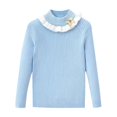 thumbnail image 2 of WRKEKC Girls Ruffled Collar Knit Sweater Flower Decoration Solid Color Long Sleeve Soft Warm Pullover for 3-7 Years Toddlers Fall Winter, 2 of 3