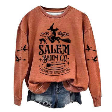 Fgnfyis Chandail Graphique Humoristique d'Halloween pour Femmes Col Rond chandail Doux à Manches Longues Orange G
