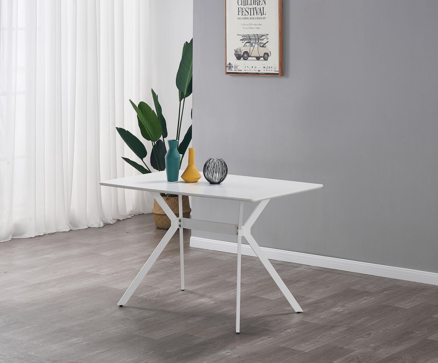 K-Living Nash 5PCS Blanc Anti-Rayures, Ensemble de Salle à Manger en Métal enduit de Poudre avec Chaises PU (Table avec 4 Chaises)