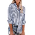 thumbnail image 3 of DPTALR Women's Tops Striped Printed Single Breasted Long Sleeve Shirt Cotton Linen Tops, 3 of 8