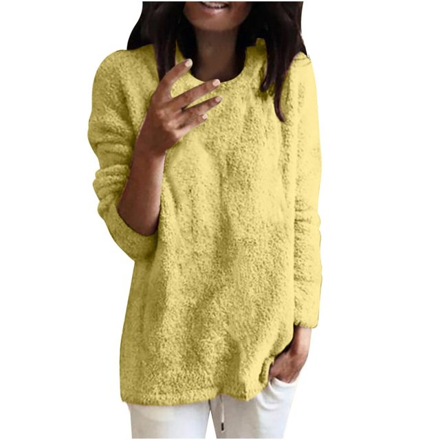 Chandails pour Femmes Unis Coupe Ample Blouse Légère Confortable Hauts Automne Hiver Manches Longues Hauts Décontractés Col Rond Chandail Hauts Noir P