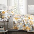 thumbnail image 2 of Lush Decor Yellow & Gray Layla Quilt Floral Leaf Print 3 Piece Reversible Bedding Set Full Queen, 2 of 2