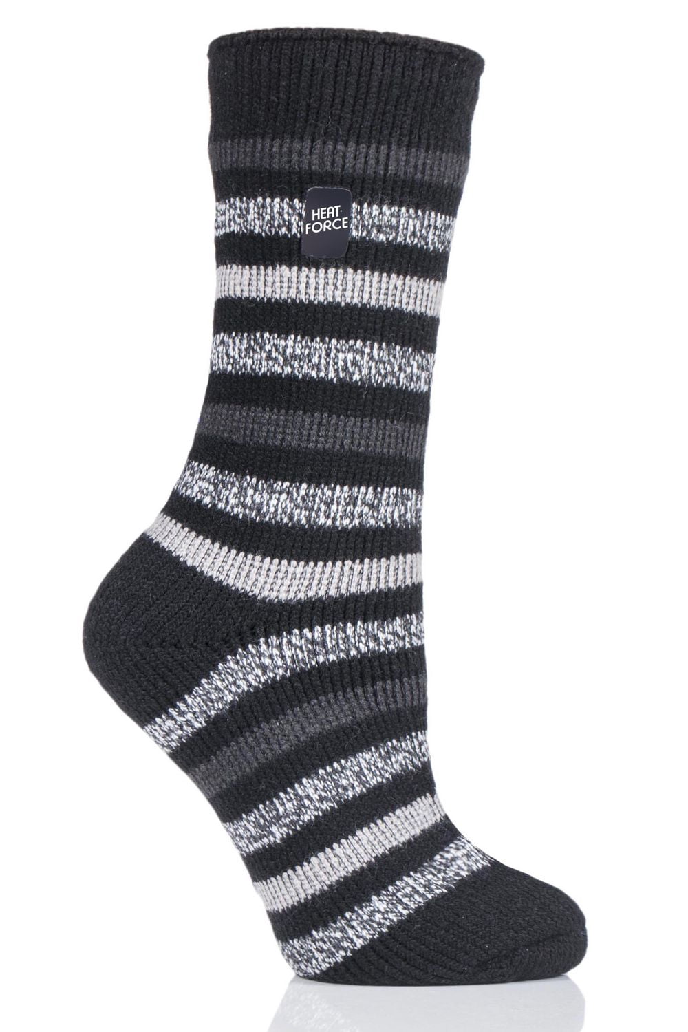 Heat Force Women's Black/ Light Grey Multistripe Crew Sock 5-9