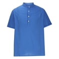 thumbnail image 4 of JIUKE Mens T-Shirts Cotton Linen Shirts Short Sleeve V Neck Buttons Stand Collared Top Summer Solid Color Tees, 4 of 6