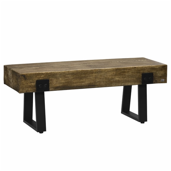 HOMCOM Garden Bench with Metal Legs Rustic Wood Effect Concrete Dining Bench for Indoor or Outdoor Use - Set of 1, Natural and Black