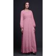 thumbnail image 3 of Bimba Robe Maxi à Manches Longues pour Femmes en Georgette Mousse Imprimée de Plumes d'Aigle, Taille Élastique - Très Petit, 3 of 5