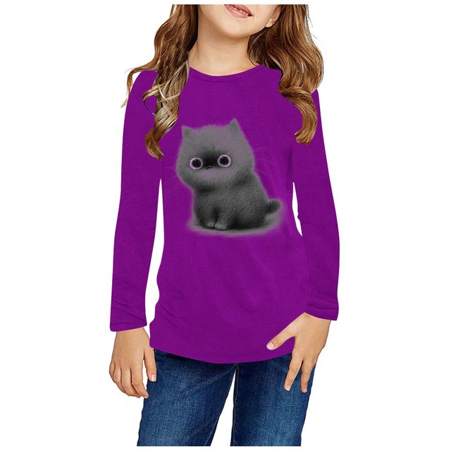 RXIRUCGD Chemises à Manches Longues pour Filles, Col Rond Mignon, Blouses Décontractées Élégantes (Violet, Taille : 7 Ans)