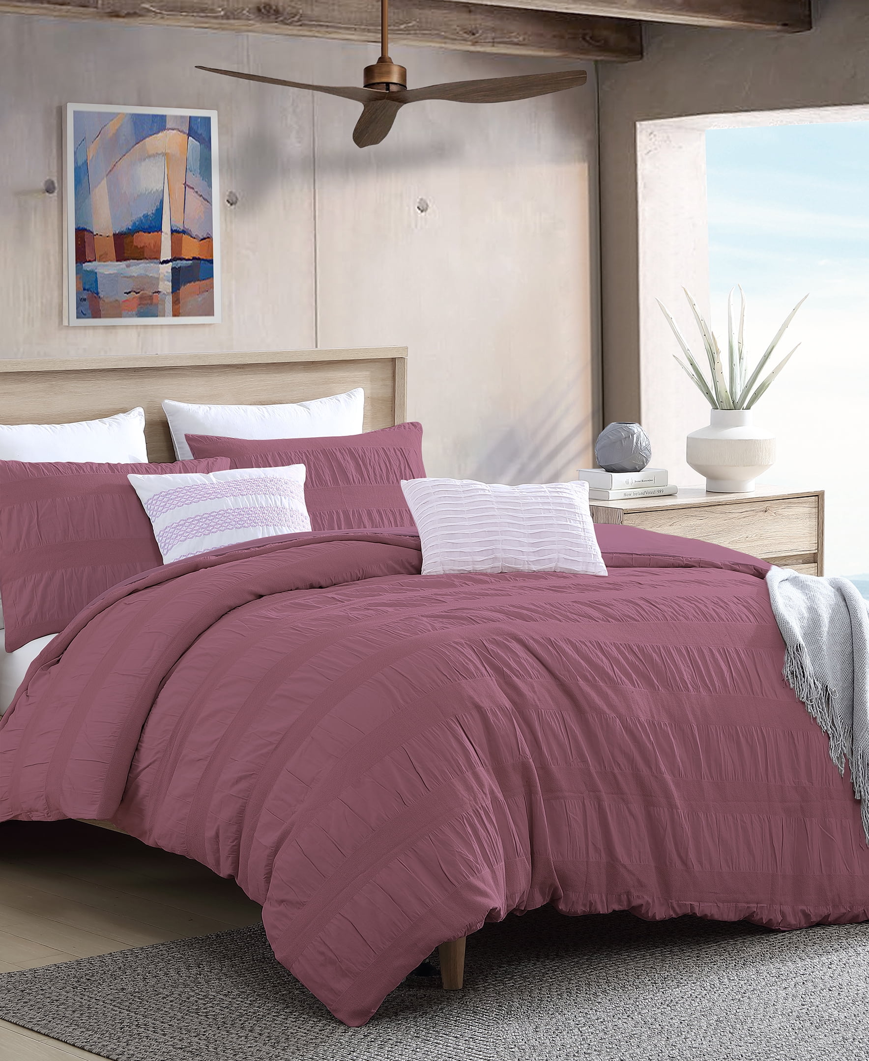 Swift Home Moselle Ensemble housse de couette texturée 100 % coton, Grand lit, Rose poudré