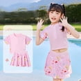 thumbnail image 2 of MIASHUI Girls Swimwear Set Kids Print Bathing Suit Rash Guard Swim Shirt and Shorts Set,Pink,5-6 Years, 2 of 9