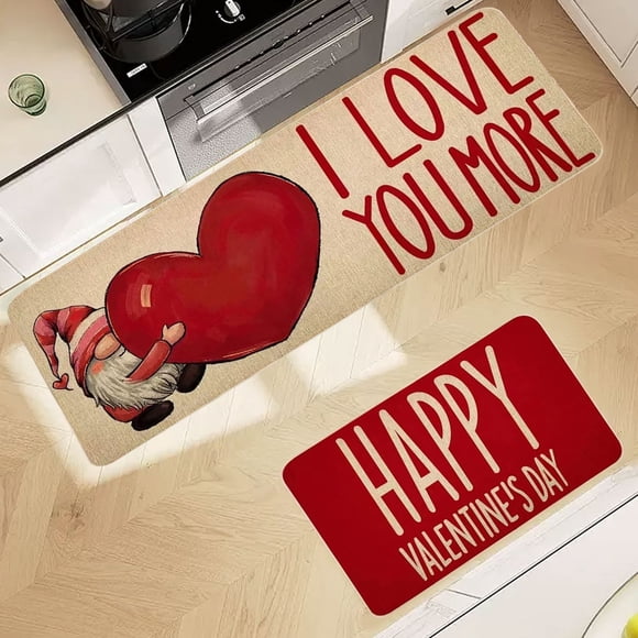 Valentine Kitchen Rug Set of 2,Valentine's Day Kitchen Decorations Floor Mats,Buffalo Plaid Love Hearts Non-Slip Backing Valentines Day Kitchen Mat,Seasonal Holiday Wedding Doormat Runner Rug