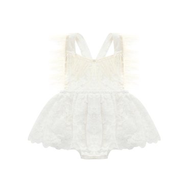 Xingqing Newborn Baby Girls Feather Tassel Lace Romper Dress Embroidery Floral Tutu Bodysuit Ruffle Sleeveless Jumpsuit