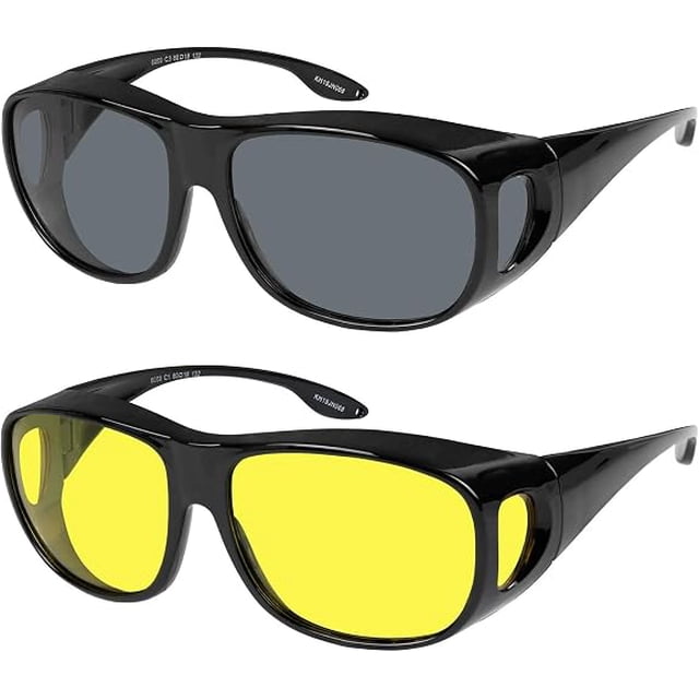Fit Over Polarized Sunglasses Wrap Around UV Protection Driving Glasses For Men Women Black