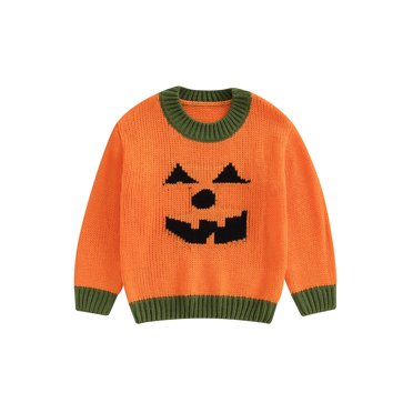 EYIIYE Little Girls Halloween Knit Sweaters 3M 6M 12M 18M 2T 3T Toddler Baby Long Sleeve Pullover Knitwear Pumpkin Print O Neck Sweatshirts Kids Infanhion Casual Soft Clothes for Fall Winter