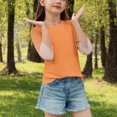 thumbnail image 4 of SERTG T-Shirt de Mode pour Tout-Petits et Enfants, Col Rond, Manches 3/4, Imprimé, Blouse à Col Ras du Cou, T-Shirts pour l'Été et le Printemps, 4-15 Ans (Orange#3, 13 Ans), 4 of 7