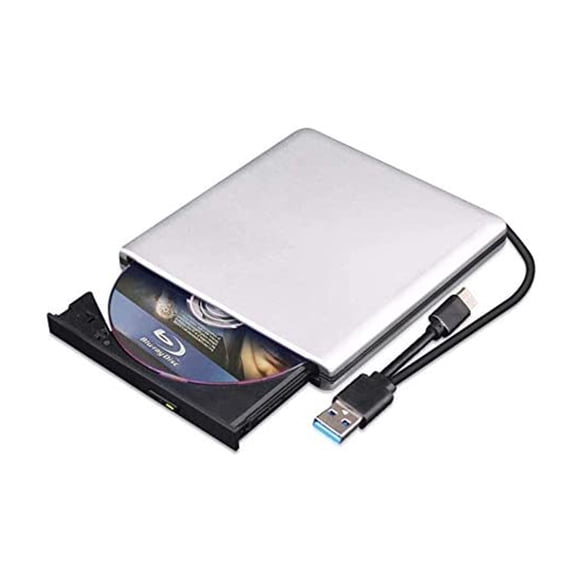 External DVD Drive 3D, USB 3.0 and Type-C Bluray CD DVD Reader Slim Optical Portable Drive for MacBook OS Windows xp/7/8/10, Laptop PC (Silver-Grey)
