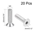 thumbnail image 2 of Unique Bargains M5x20mm Flat Head Machine Screws Inner Hex Screw 304 Stainless Steel Fasteners Bolts 20 Pcs, 2 of 3