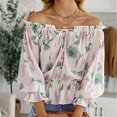 thumbnail image 2 of Ccdes Off Shoulder Top, Elegant Floral Print Blouse Loose Stylish Polyester For Office Work For Outdoor Activity, 2 of 5
