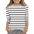thumbnail image 1 of ShomPort Boys Girls T-Shirts 3/4 Sleeve Stripe Pattern Round Collared Lightweight Undershirt Cozy Soft Pullover Basic Layer Tees Tops, 1 of 4
