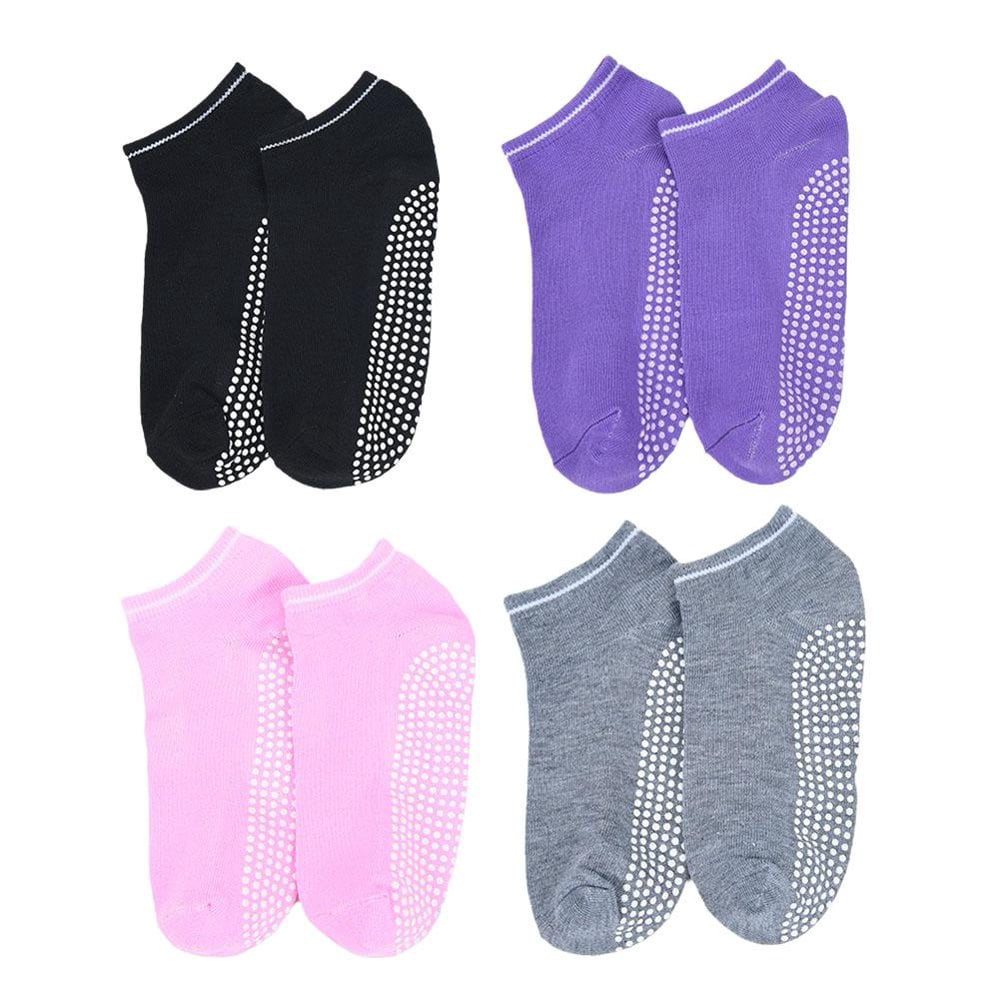 CHOK 4 Pair Anti Slip Non Skid Slipper Socks with Grips Sticky Home Hospital Athletic Socks for Adult Women