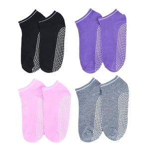 CHOK 4 Pair Anti Slip Non Skid Slipper Socks with Grips Sticky Home Hospital Athletic Socks for Adult Women
