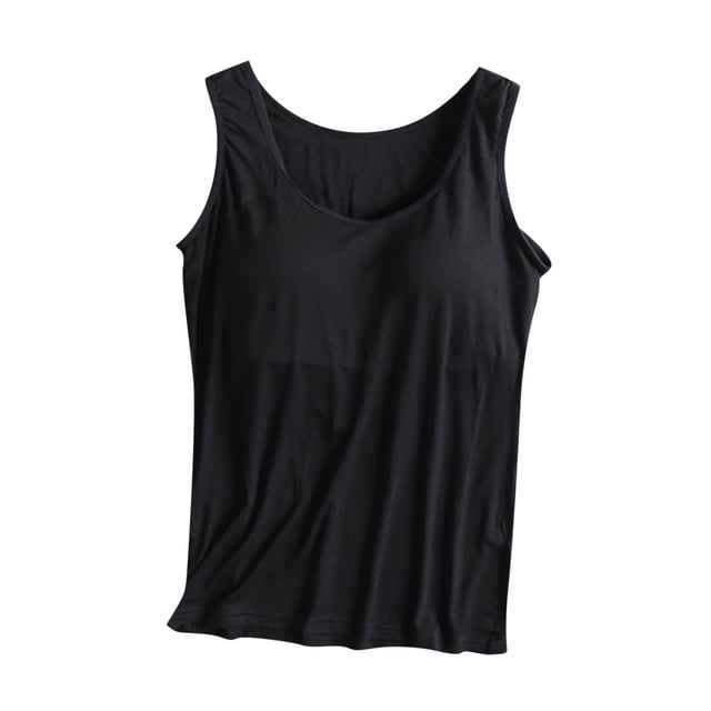 cfhntfmh Tank Tops with Built in Bras Womens Crew Neck Sleeveless Shirts Solid Color Workout Yoga Basic Blouse Tees