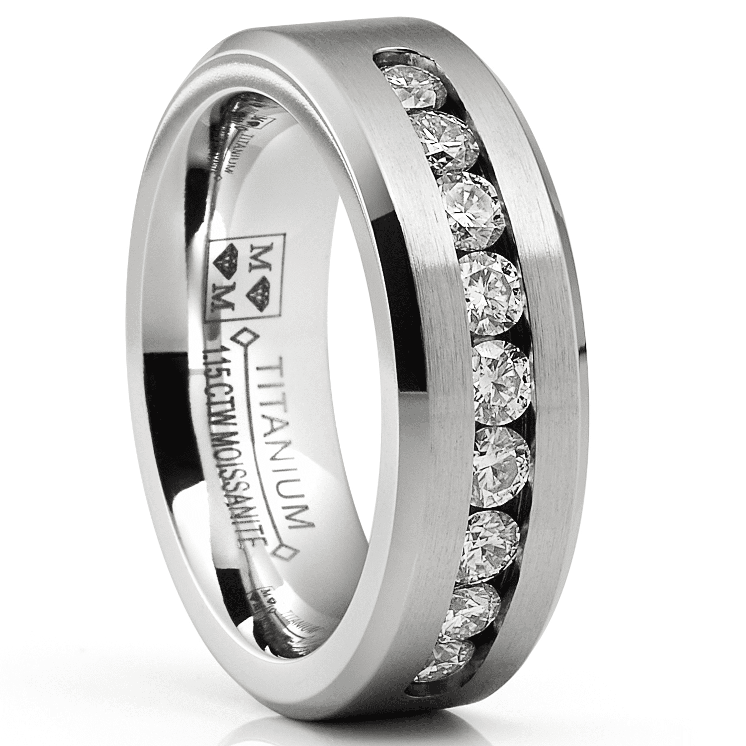 1.15 Carats Moissanite Mens Ring Wedding Band 9 Large Channel-Set 8MM