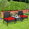 thumbnail image 1 of Gymax 3 PCS Patio Wicker Rattan Furniture Set Coffee Table & 2 Rattan Chair w/ Cushion Red, 1 of 10