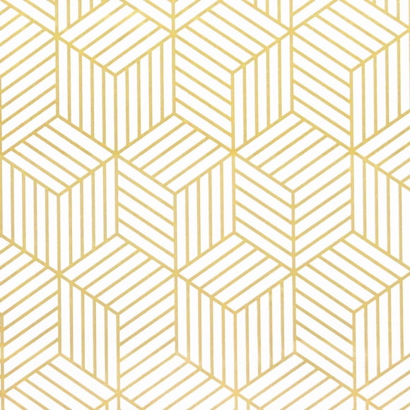 White And Gold Geometric Peel And Stick Wallpaper, Removable And Self-adhesive For Shelves And Drawers, Easy To Clean And Water Resistant, Multi-functional Decorative Liner For