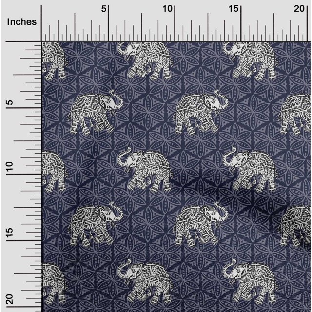 oneOone Silk Tabby Fabric Elephant Block Printed Craft Fabric BTY 42 Inch Wide
