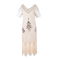 thumbnail image 1 of Pisexur Robe à Manches Courtes à Col en V Longueur Genou Femmes Robe à Col en V à Manches Courtes à Paillettes avec Franges Robe de Fête Banquet Danse Robe Courte Robe Femmes Robe, 1 of 2
