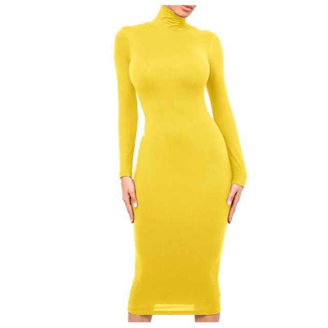 Gspmoly Robes pour Femmes, Mode pour Femmes Robe Longue Ajustée à Col Montant à Manches Longues Robe de Couleur Unie Robes de Soirée pour Femmes Offres du Jour