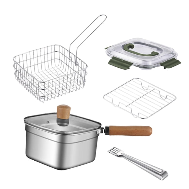 Siruishop Mini Deep Fryer Pot Lightweight Stainless Steel Fryer for Fish Chicken Stews