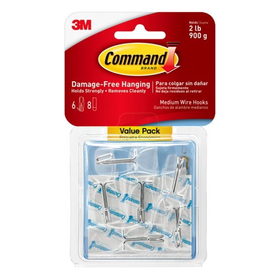 Command Wire Toggle Hooks, Clear, Medium, 6 Wall Hooks, Damage-Free Hanging