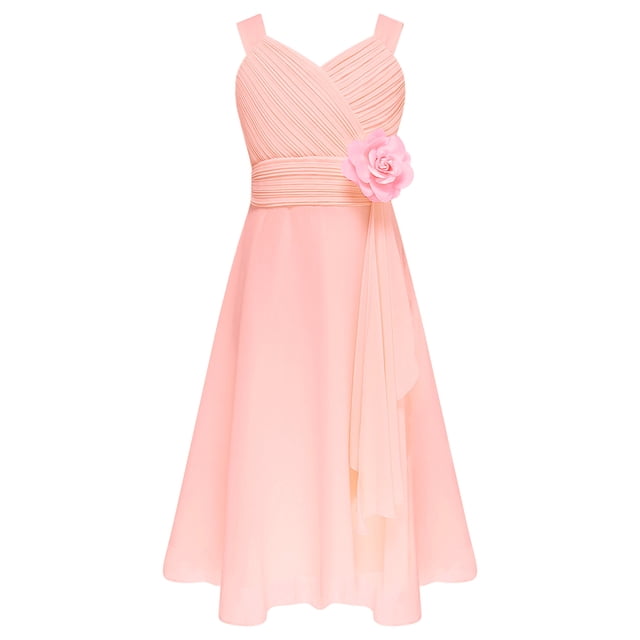 MSemis Kids Girls Elegant Flower Girl Dress Sleeveless Ruched Bodice Cascading Ruffle Wedding Party Dress Pink 14