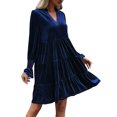 thumbnail image 2 of Meichang Robe en Velours pour Femme à Col en V, Manches Longues, Coupe Trapèze, à Volants Superposés, Mini, Fluide, Style Babydoll, Robe Formelle pour Mariage, Fête, Cocktail, 2 of 9
