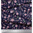 thumbnail image 2 of Soimoi Tissu en Coton Cambric Bleu Imprimé Feuilles de Pacanier & Roses au Mètre 42 Pouces de Large, 2 of 3