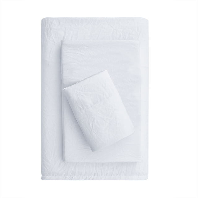 Mainstays Washed Ultra Soft Microfiber Bed Sheet Set, Twin-TXL, Arctic White, 3 Piece