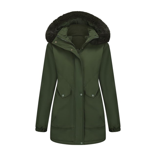 Women's Solid Mid Length Jacket With Large Collar And Warm Winter Coat,Size:XL