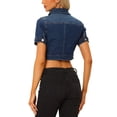 thumbnail image 3 of INSPIRE CHIC Women's Cropped Denim Jacket Short Sleeve Button Front Jean Jacket Dark Blue L, 3 of 6
