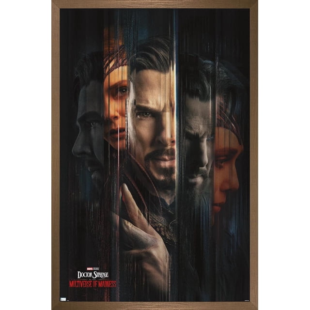 Marvel Doctor Strange dans le Multivers de la Folie - Affiche Murale Teaser en une Feuille, 14,725 Pouces x 22,375 Pouces, Présentant un design Sombre à Fragments Verticaux avec des Visages Superposés et une Main dans un Geste Mystique, Imprimée sur Papier d'Affiche Brillant avec Texte de Titre Audacieux Rouge et Blanc au Bas, Encadrée en Bois, Idéale pour la Déco Murale de la Maison Ou du Bureau.