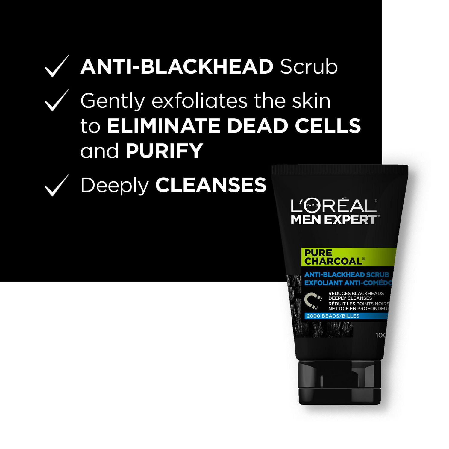 L'Oreal Paris Men Expert Exfoliant pour le Visage, Exfoliant Anti-Comédons au Charbon Pur
