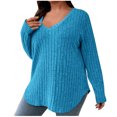 thumbnail image 1 of Besolor Plus Size Long Sleeve Tops for Women V Neck Pullover Sweaters Loose Dressy Curvy Hem Spring Fall Tunic Shirts, 1 of 7
