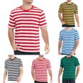 thumbnail image 2 of MYG Chemises Décontractées Homme Manches Courtes Rayé Rouge Blanc Polyester T-Shirt Été Vacances Voyage Chandail de Base Col Rond (TG), 2 of 9