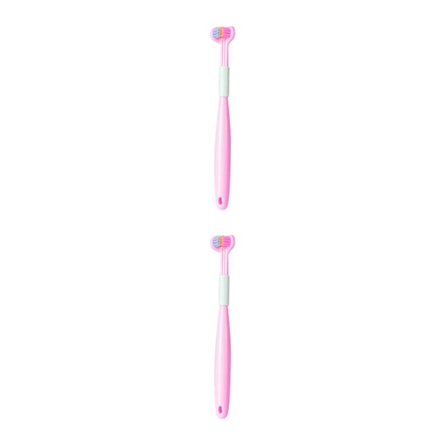 Thinsony Triple Toothbrush Triple Clean For Efficient Cleaning Plastic Three Head Toothbrush For Cleaning A22 Peach Pink Child 2Set