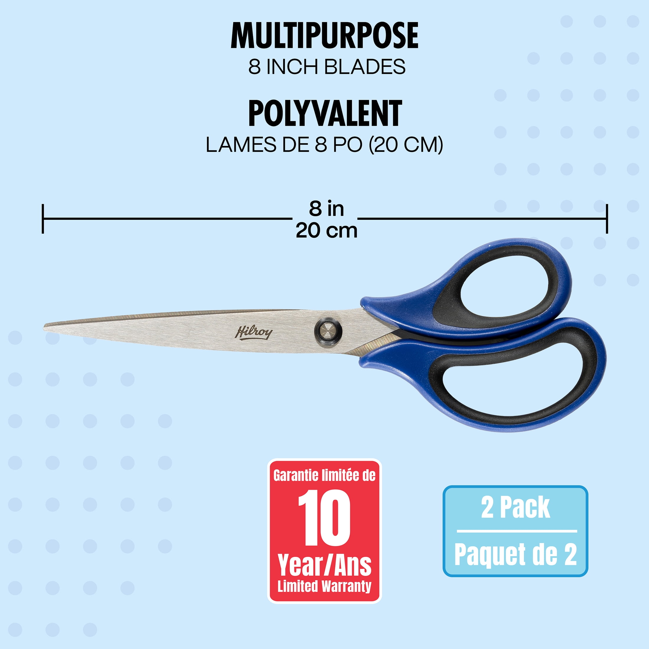 Ciseaux Hilroy en acier inoxydable de 20 cm, ciseaux multifonctions, poignées confortables bleues