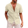 thumbnail image 1 of BOBOGOJP Chemises de Mode pour Hommes Décontractées à Manches Courtes en Coton Extensible Chemises Infroissables Coupe Régulière, Beige 3TG, 1 of 4