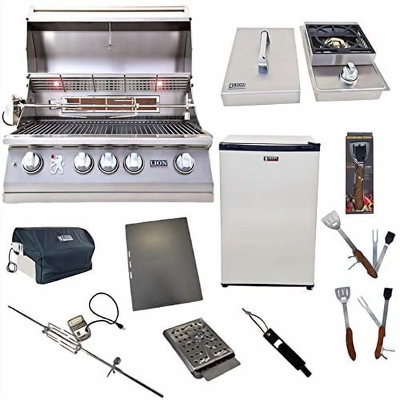 Lion Premium Grills Gril au Propane Liquide de 32 Pouces L75000 avec Brûleur Latéral Lion et Réfrigérateur Lion Écoresponsable avec Ensemble d'Outils BBQ 5 en 1 Forfait Gastronomique « Best of Backyard »
