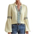thumbnail image 1 of Timegard Hauts pour Femmes en Dentelle à Volants Col en V Manches Longues Travail Chic Décontracté Hauts Amples Blouse Mode d'Automne, 1 of 6